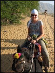 Yvonne riding a Camel