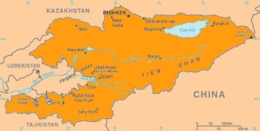 Map Kyrgyzstan - Kaart Kirgizstan