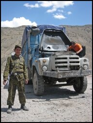 Our truck at a checkpost